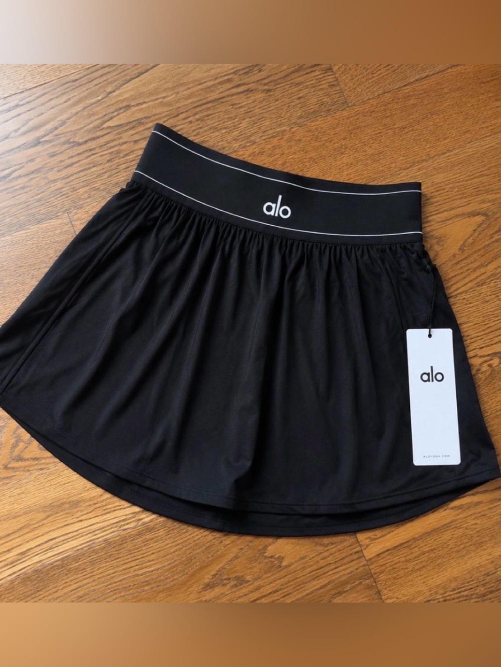 ALO Yoga Black Skater Circle Skirt with Logo Waistband